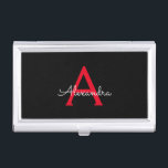 Boîtier Pour Cartes De Visite Nom du monogramme rouge noir de la fille<br><div class="desc">Noir et Rouge Simple Script Monogramme Nom Titulaire de carte de visite. Cela rend le cadeau parfait pour 16 ans,  mariage,  douche nuptiale,  anniversaire,  baby shower ou bachelorette pour quelqu'un qui aime le luxe glam et les styles chic.</div>