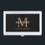 Boîtier Pour Cartes De Visite Nom personnalisé Monogramme noir<br><div class="desc">Créez votre propre porte-monnaie de coque carte de visite rond noir personnalisé avec votre nom et votre monogramme personnalisés.</div>