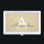 Boîtier Pour Cartes De Visite Parties scintillant d'or et Monogramme étincelant<br><div class="desc">Parties scintillant Gold Faux et détenteur de carte d'affaires monogramme élégant étincelant. Ce détenteur de carte de visite peut être customisé pour inclure votre nom initial et prénom.</div>