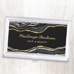 Boîtier Pour Cartes De Visite Parties scintillant dorée en marbre noir<br><div class="desc">Design élégant en marbre noir agate avec parties scintillant en faux or. Idéal pour les coiffeurs et maquilleurs,  les salons de beauté et d'ongles et bien plus encore. Modifiez les détails pour customiser.</div>