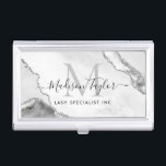 Boîtier Pour Cartes De Visite Parties scintillant moderne gris argenté marbre Ag<br><div class="desc">Moderne élégant chic gris argent Parties scintillant marbre Agate Monogramme Carte de visite</div>