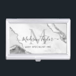 Boîtier Pour Cartes De Visite Parties scintillant moderne gris argenté marbre Ag<br><div class="desc">Moderne élégant chic gris argent Parties scintillant marbre Agate Monogramme Carte de visite</div>