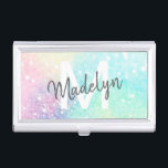 Boîtier Pour Cartes De Visite Parties scintillant Pastel Bokeh Girly Colorée Mot<br><div class="desc">Un beau motif de parties scintillant pastel multicolore,  que vous pouvez personnaliser avec vos détails personnalisés.</div>