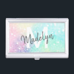 Boîtier Pour Cartes De Visite Parties scintillant Pastel Bokeh Girly Colorée Mot<br><div class="desc">Un beau motif de parties scintillant pastel multicolore,  que vous pouvez personnaliser avec vos détails personnalisés.</div>