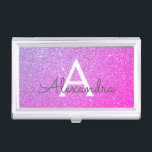 Boîtier Pour Cartes De Visite Parties scintillant rose violet et monogramme étin<br><div class="desc">Pink and Purple Ombre Faux Parties scintillant et Sparkle Elegant Monogramme Titulaire de carte de visite. Ce détenteur de carte de visite peut être customisé pour inclure votre nom initial et prénom.</div>