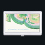 Boîtier Pour Cartes De Visite Personnalisé Élégant Moderne Abstrait Vert Art uni<br><div class="desc">Faites une première impression élégante avec cette coque carte de visite moderne et élégante. Doté d'un design éclatant et abstrait dans des tons vert et pastel, ce coque ajoute une touche de créativité et de professionnalisme à votre quotidien. Personnalisé avec votre nom, il est parfait pour garder vos cartes organisées...</div>