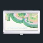 Boîtier Pour Cartes De Visite Personnalisé Élégant Moderne Abstrait Vert Art uni<br><div class="desc">Faites une première impression élégante avec cette coque carte de visite moderne et élégante. Doté d'un design éclatant et abstrait dans des tons vert et pastel, ce coque ajoute une touche de créativité et de professionnalisme à votre quotidien. Personnalisé avec votre nom, il est parfait pour garder vos cartes organisées...</div>