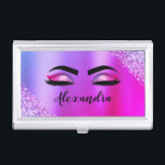 Boîtier Pour Cartes De Visite Purple Pink Monogram Glitter Eyelashes<br><div class="desc">Faux violet et rose Parties scintillant à étincelles métalliques brossé Monogramme en métal Nom et cils initiaux (cils), extensions d'oreillettes et porte-cartes d'affaires des yeux. Cela rend le cadeau parfait pour 16 ans, mariage, douche nuptiale, anniversaire, baby shower ou bachelorette cadeau pour quelqu'un décorant sa chambre dans le style cool...</div>