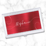 Boîtier Pour Cartes De Visite Red Foil Elegant Script Curly Nom<br><div class="desc">Un design élégant de script de style signature avec des queues de boucles supplémentaires. L'arrière - plan présente une fausse création d'art numérique en feuille de rose rouge qui imprime comme une photo. Customisez la taille de la police ou déplacez-la selon vos besoins pour des noms plus longs ou plus...</div>