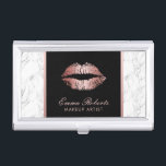 Boîtier Pour Cartes De Visite Rose  de maquillage Lipes d'or Marbre blanc modern<br><div class="desc">Maquillage Artiste Rose Gold Lips Marbre blanc moderne Détenteur de carte d'affaires.</div>
