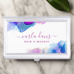 Boîtier Pour Cartes De Visite Signature Script Purple Blue Alcool Encre<br><div class="desc">Signature Script Purple Blue Alcohol Enk Boîte de carte de visite. Elégant violet bleu alcool encre à la main style calligraphie script design professionnel. Parfait pour les maquilleurs,  coiffeurs,  cosmétologues,  et plus encore !</div>