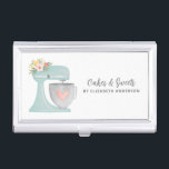 Boîtier Pour Cartes De Visite Simple Mélangeur Floral Boulangerie de gâteau de f<br><div class="desc">Un mignon mélangeur de gâteau bleu avec des fleurs décore ce coque carte de visite de boulangerie. Personnalisez-le avec votre nom et vos informations commerciales. Un endroit idéal pour ranger ses cartes de visite. Conçu pour vous par Blackberry Boulevard.</div>