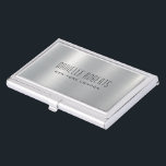 Boîtier Pour Cartes De Visite Texture en acier inoxydable gris argenté<br><div class="desc">Texture en acier inoxydable gris argent métallique simple avec typographie personnalisable noir. Les icônes des médias sociaux et un code QR.</div>