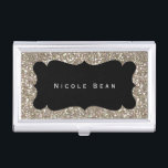 Boîtier Pour Cartes De Visite Titulaire de carte d'affaires Gold Parties scintil<br><div class="desc">Titulaire de carte d'affaires Gold Parties scintillant & Black Frame. Customisez avec n'importe quel texte ou laissez-le vide.</div>