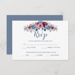 Boîtier RSVP de mariage bleu et bordeaux Dusty