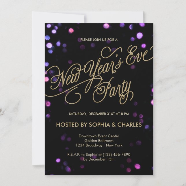 Bokeh Glam Nouvel An's Eve Party Invitation (Devant)