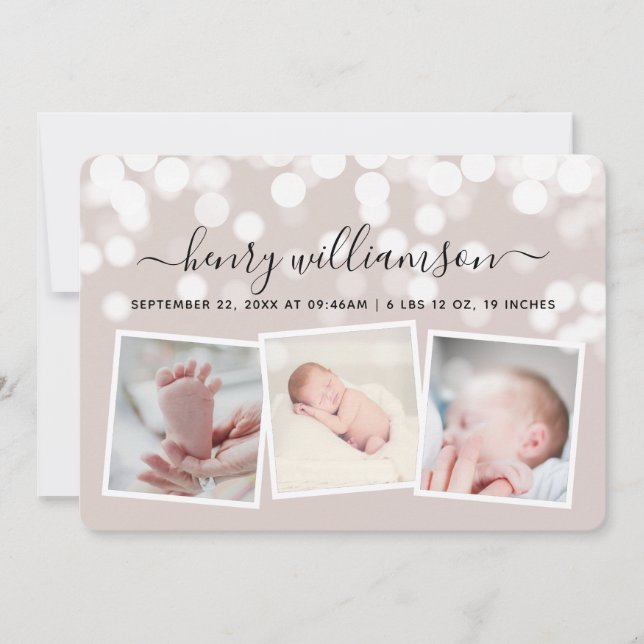 Bokeh Lights moderne 3 Faire-part de naissance pho (Devant)
