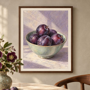 Bol de prunes en impression d'art au crayon