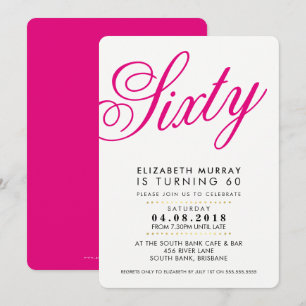 BOLD 60E anniversaire INVITATION script noir rose