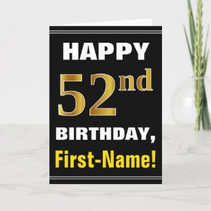 Bold, Black, Faux Gold 52e anniversaire avec carte