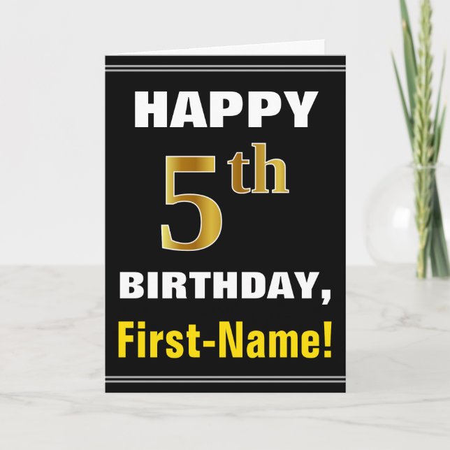 Bold, Black, Faux Gold 5e anniversaire avec carte  (Devant)