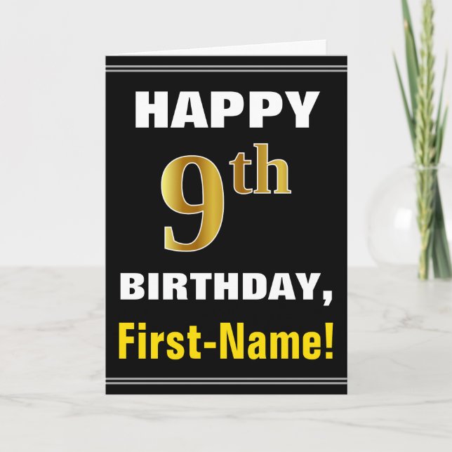 Bold, Black, Faux Gold 9e anniversaire avec carte  (Devant)