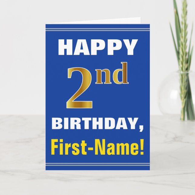 Bold, Blue, Faux Gold 2e anniversaire avec carte d (Devant)