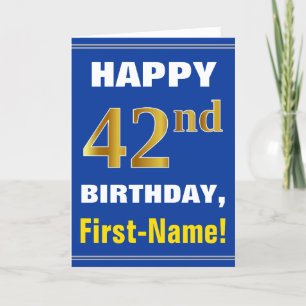 Bold, Blue, Faux Gold 42e anniversaire avec carte 