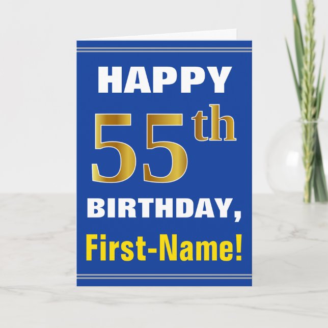 Bold, Blue, Faux Gold 55e anniversaire avec carte  (Devant)