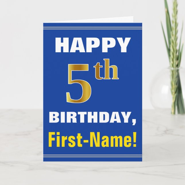 Bold, Blue, Faux Gold 5e anniversaire avec carte d (Devant)