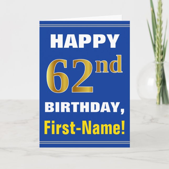 Bold, Blue, Faux Gold 62e anniversaire avec carte  (Devant)