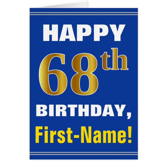 Bold, Blue, Faux Gold 68e anniversaire avec carte  (Devant)