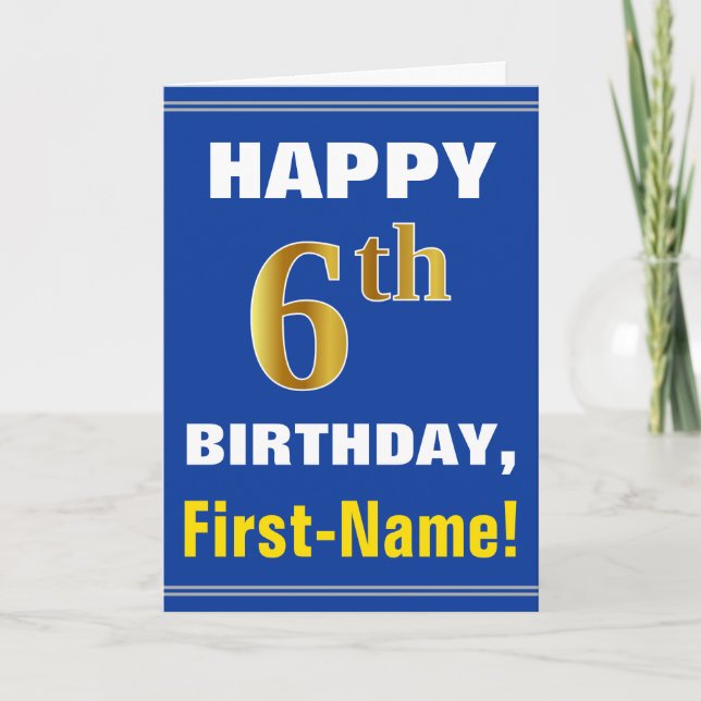 Bold, Blue, Faux Gold 6e anniversaire avec carte d (Devant)