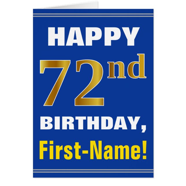 Bold, Blue, Faux Gold 72e anniversaire avec carte  (Devant)