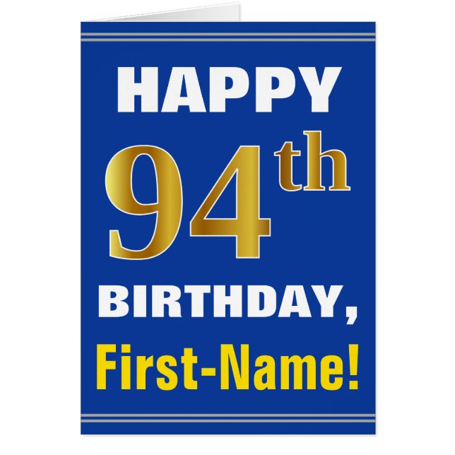 Bold, Blue, Faux Gold 94e anniversaire avec carte  (Devant)