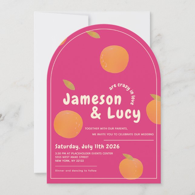 Bold, colorful citrus wedding invitation (Devant)