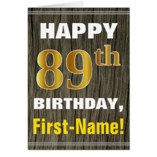 Bold, Faux Wood, Faux Gold 89e Anniversaire + Nom