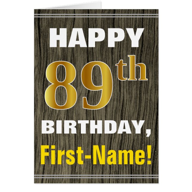Bold, Faux Wood, Faux Gold 89e Anniversaire + Nom (Devant)