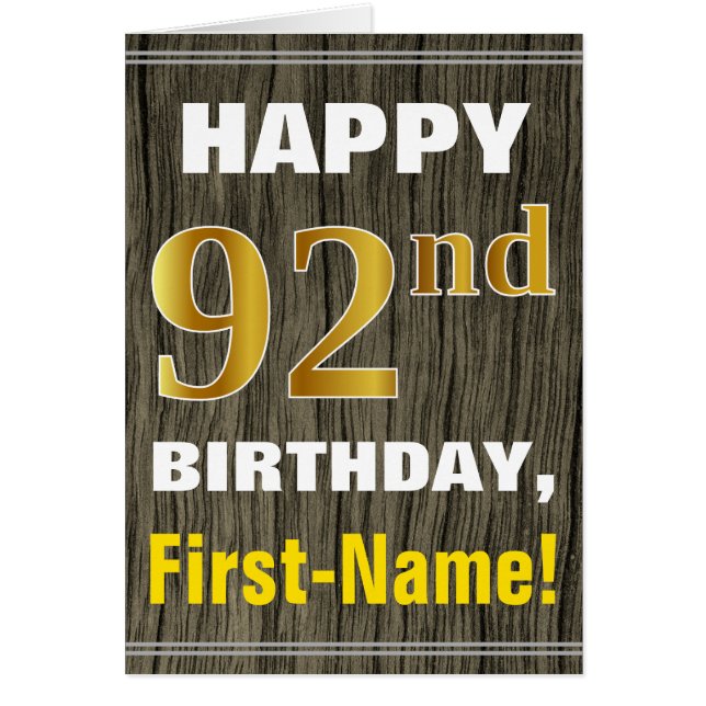 Bold, Faux Wood, Faux Gold 92e anniversaire + Nom (Devant)
