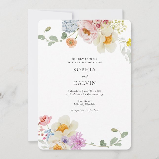 Bold Florals Love in Bloom Faire-part de mariage (Devant)