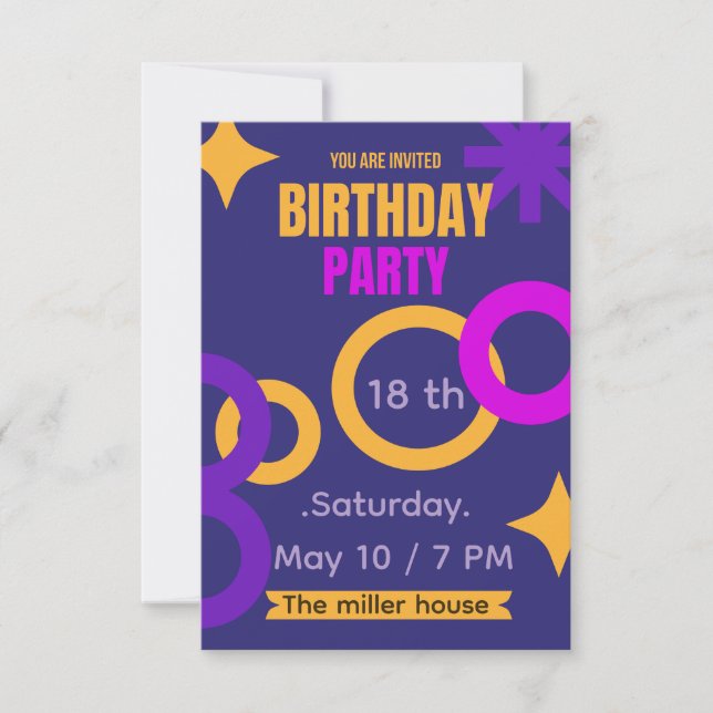 Bold Geometric Neon 18th Birthday Party Invitation (Devant)