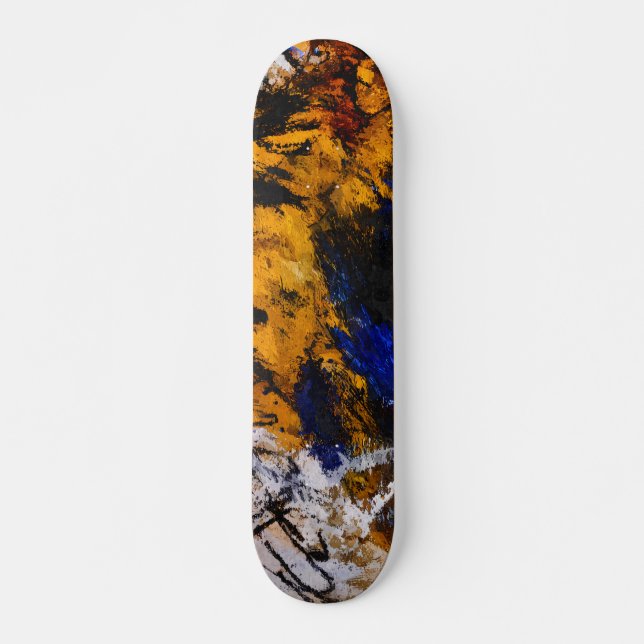Bold Gold Navy Grunge Abstract Skateboard (Devant)