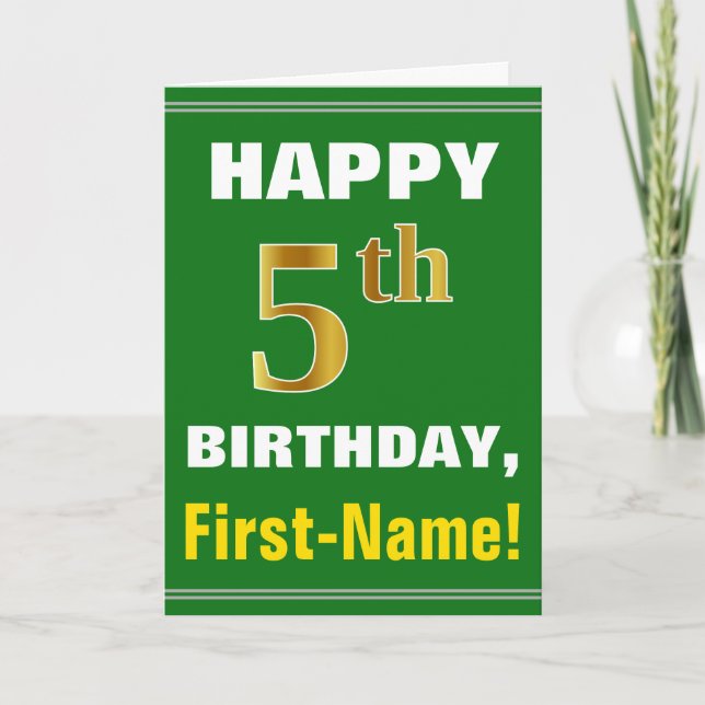 Bold, Green, Faux Gold 5e anniversaire avec carte  (Devant)