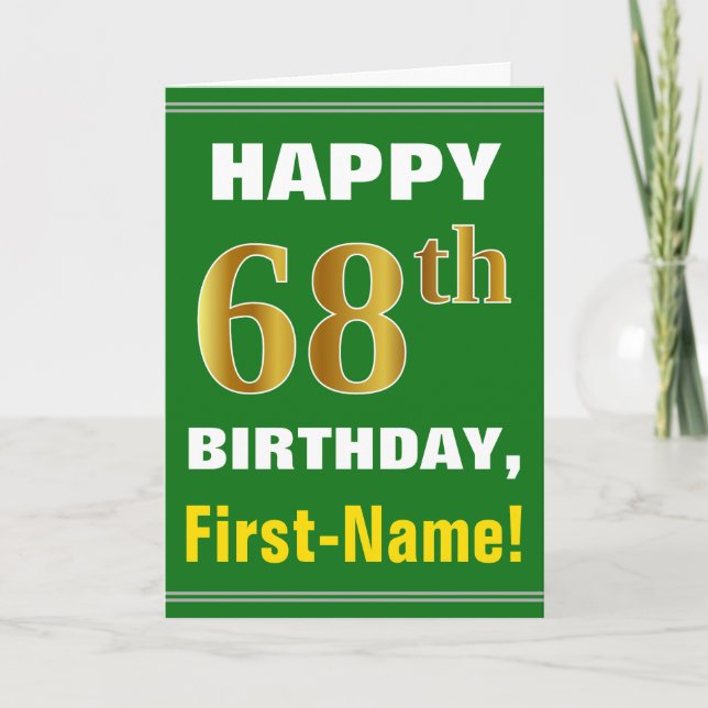 Bold, Green, Faux Gold 68e anniversaire avec carte (Devant)