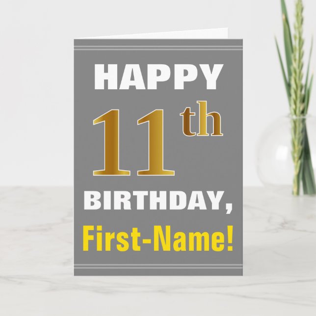 Bold, Grey, Faux Gold 11e anniversaire avec carte  (Devant)