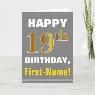Bold, Grey, Faux Gold 19e anniversaire avec carte