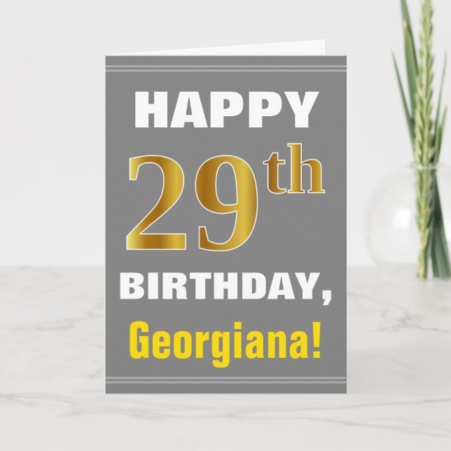 Bold, Grey, Faux Gold 29e anniversaire avec carte  (Devant)