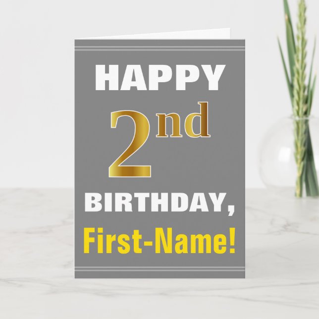 Bold, Grey, Faux Gold 2e anniversaire avec carte d (Devant)