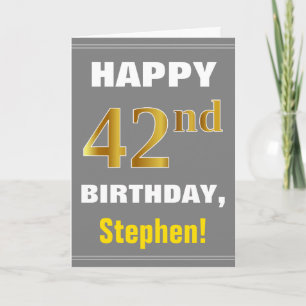 Bold, Grey, Faux Gold 42e anniversaire avec carte