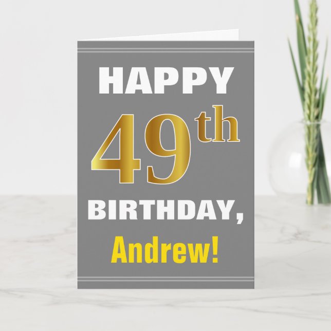 Bold, Grey, Faux Gold 49e anniversaire avec carte  (Devant)